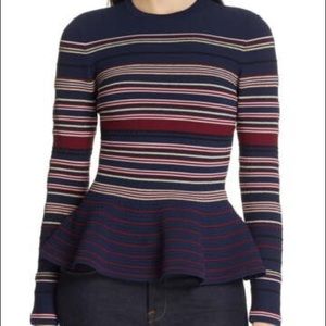 Leytina Stripe Peplum Sweater Ted Baker 2 NWT